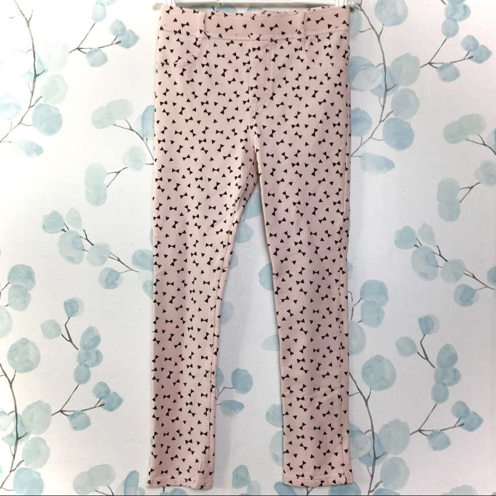 H&M Kids Light Pink Jeggings Black Bow Ties Stretch Leggings Pants Pockets